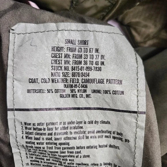 Vintage M-65 Field Jacket Woodland Camo Military Coat with Liner Small Short